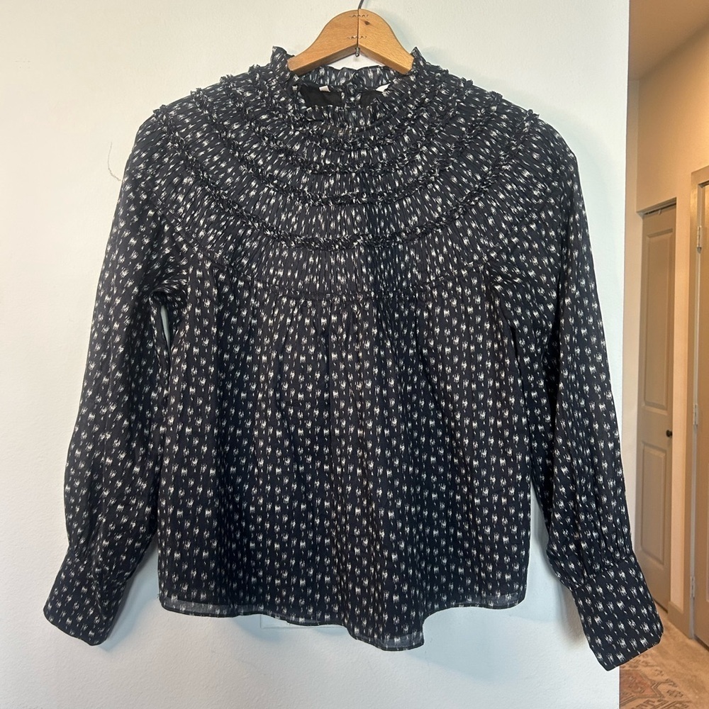 Rebecca Taylor Smocked Ruffle Ikat Blouse – Size 4